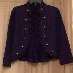 New Directions blue short waisted knit jacket
